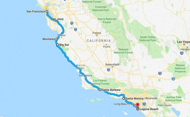 pacific coast highway road trip itinerary map