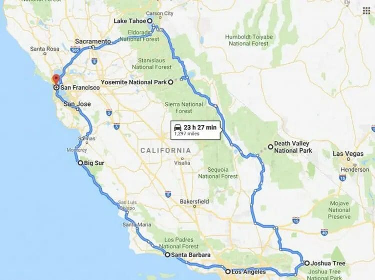 california road trip map